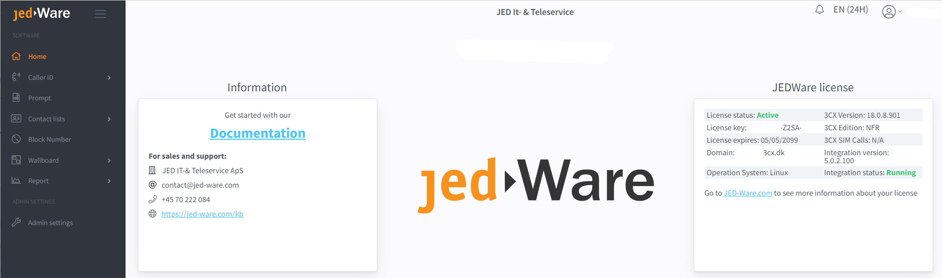 A new and error free JED-Ware installation, The JEDWare Integration is up and running, and the License key has been accepted