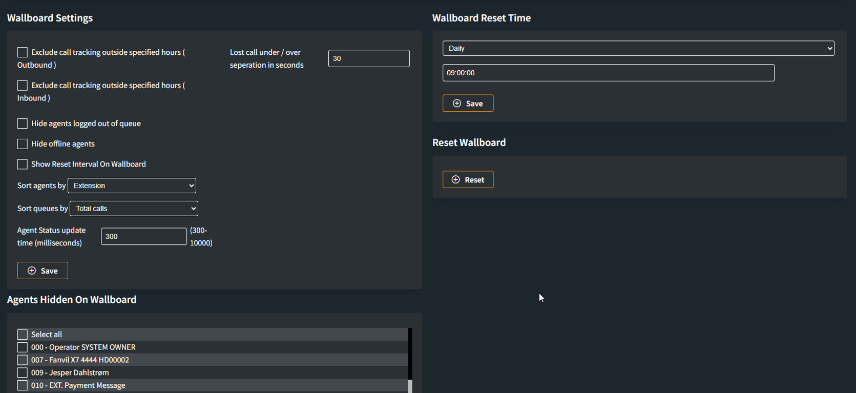 wallboard layout 10 settings