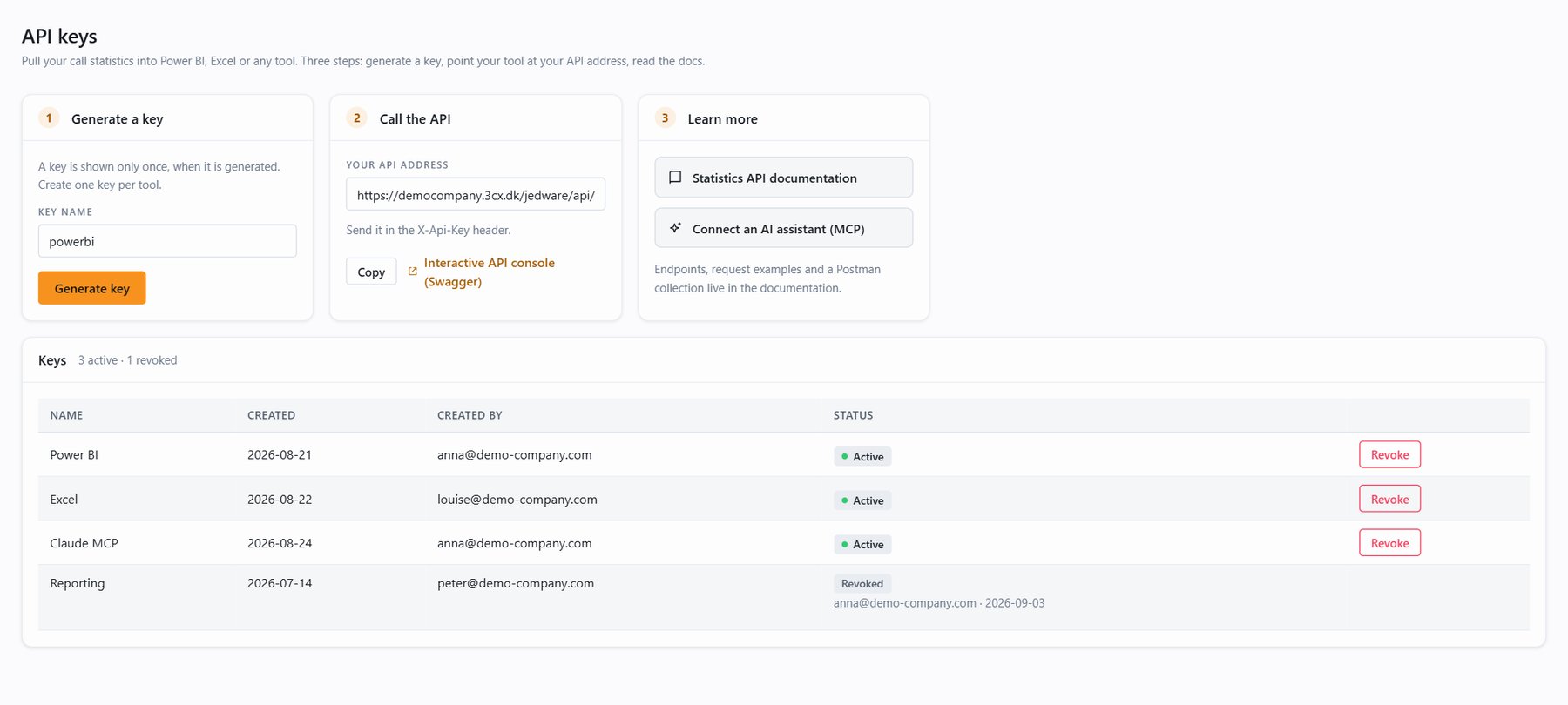 JEDWare API keys page