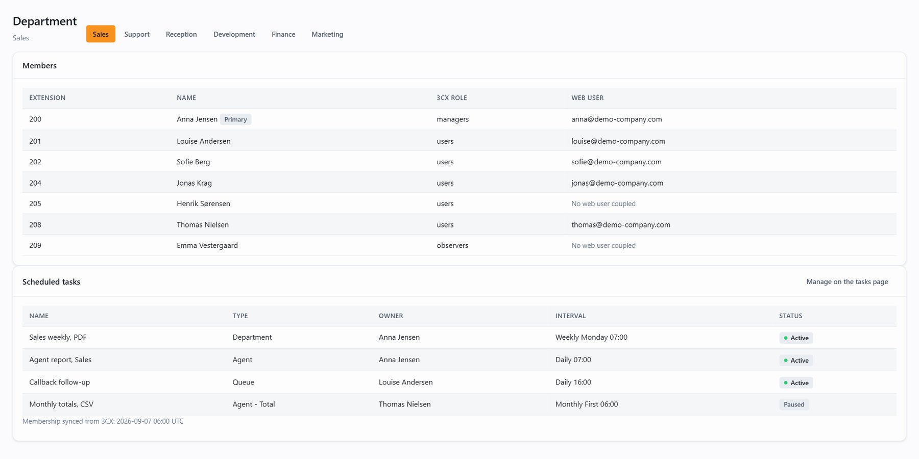 JEDWare department page with roster and scheduled reports